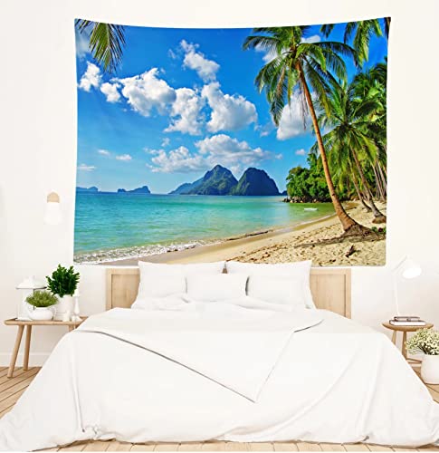 Loccor T-07-75 Ocean Beach Tapestry 80Wx60H Inch Tropical Seaside Island Palm Tree Waves Wall Tapestry Summer Hawaii Paradise Landscape Wall Hanging Hippie Bohemian Wall Art thumb #4