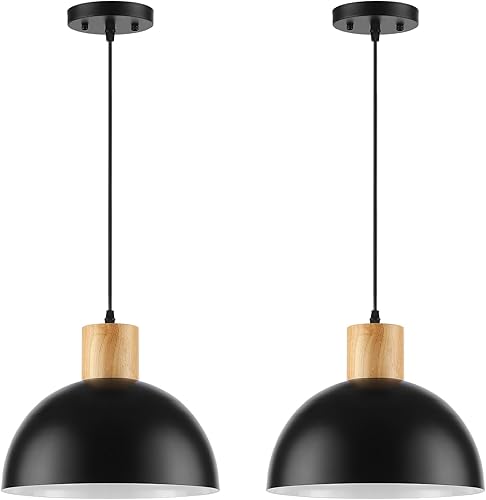 Miniatura 16 de Lámpara Colgante de Madera Maciza Negra, Luminarias de Lámparas Colgantes Modernas Negras Mate de 16 Pulgadas, Iluminación Colgante Ajustable Estilo