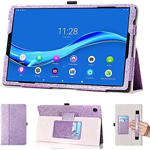 DMLuna Case for Lenovo Tab M10 FHD Plus 10.3 Inch Tablet, Folio PU Leather Auto Wake Sleep Cover for Lenovo Tab M10 Plus (2020 2nd Gen) TB-X606F / TB-X606X with Hand Strap Card Slot, Glitter Purple Cover