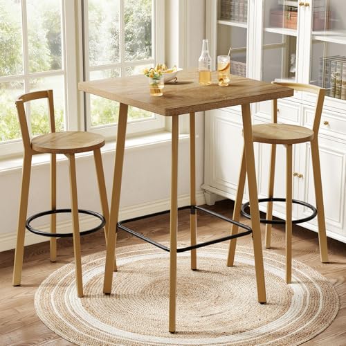 Tribesigns Ensemble de Table de Bar et Tabourets, Table Haute Cuisine avec 2 Tabourets Ronds, Table...
