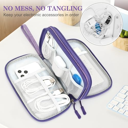 Image of FYY Electronic Organizer, Travel Cable Organizer Bag Pouch Electronic Accessories Carry Case Portable Waterproof Double Layers Storage Bag for Cable, Cord, Charger, Phone, Medium Size, Dark Purple