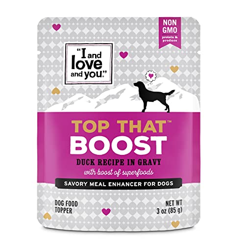 Image of inchI and love and you inch Top That Boost Wet Dog Food Pouch, Duck Recipe In Gravy, 3 oz (Pack of 12)