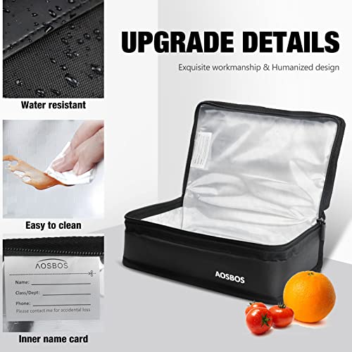 Aosbos Insulated Lunch Bag Small Lunch Box for Men Women Compact Lunch Bags Mini Food Storage Bag Flat Cooler Bag Thin Lunchbox Black Reusable Sandwich Bags Portable Snack Bag Tiny Thermal Bag 3 51ldOaODwXL