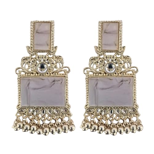 Image of Premium Oxidized Gold Chunky Jhumki Earrings for Women - Heavy Statement Jhumka with Long Chain & Ghungroo Drops | Anti-Tarnish Hypoallergenic Mirror Finish | Bridal, Navratri, Garba, Diwali