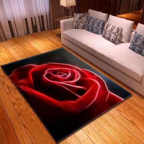 Wohnzimmer-Teppich Für Den Innen- Und Außenbereich, 3D-Gedruckte Rote Rosenpflanze, Weiche, rutschfeste Bodenmatte Für Küche, Sofa, Flur, Schlafzimmer, Wohnkultur 50 X 80 cm -4H4R7P8U2P1V5