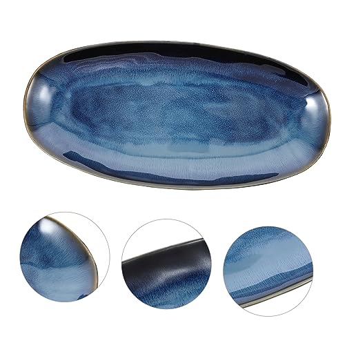 Plato cerámico azul grande en forma de pez para sushi miniatura 6