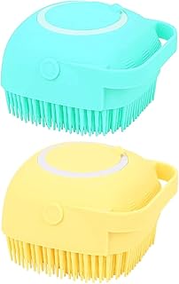 Clshes Silicone Body Scrubber Soft Silicone Massage Exfoliating Bath Exfoliating Body Scrubber Shower Bath Body Brush Easy to Clean (Blue+Yellow)