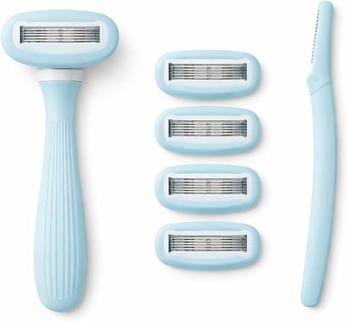 STUBB Belle Women's Razor - 5 Blade System with 5 Cartridges & Travel Pouch - Blue - Women