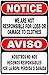 Bilingual Notice We are Not Responsible For Loss Or Damaged to Clothes Sign. Aviso Nosotros No Nos Hacemos Responsables Por La Ropa Perdida O DaÃ±ada English & Spanish Rule Signs. 9x12 Aluminum.