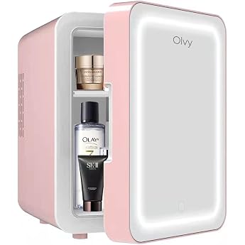 olvy cosmetic fridge 4 liters portable mini fridge with led mirror small skincare fridge cool and hot for room pink [energy class a]