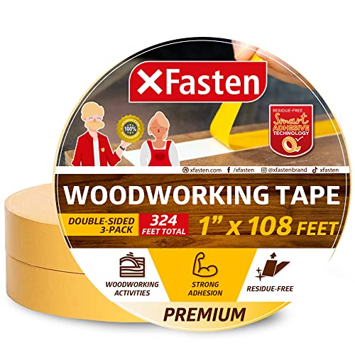 Xfasten Double Sided Woodworking Tape, 1-Inch By 36-Yards, 3-Pack - Double Face Woodworker Turner's Tape For Wood Template, Removable & Residue Free #TOP11