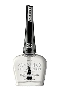 MASGLO GEL EVOLUTION Nail Polish Gel Effect, No UV/Led Lamp, Duration Up to 12 days, 3 PCs Base, Esmalte Enfocada, Brillo - Efecto Gel sin necesidad de UV/Led, hasta 12 dias de duracion 0,5 Fl. Oz.