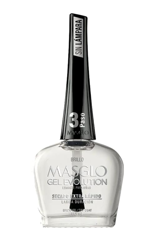 MASGLO GEL EVOLUTION Nail Polish Gel Effect, No UV/Led Lamp, Duration Up to 12 days, 3 PCs Base, Esmalte Enfocada, Brillo - Efecto Gel sin necesidad de UV/Led, hasta 12 dias de duracion 0,5 Fl. Oz.