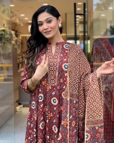 Image of PARTHVI|Women's Printed Flared Kurta with Pant and Printed Dupatta Sets | Ethnic Set | Dupatta Set | Suit Set | Kurta Set | Wedding Suit Set