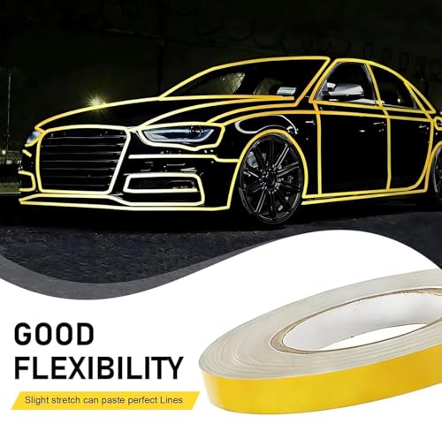 Image of WALLMATE Reflective Strip Sticker Self-Adhesive Night Visibility Warning Tape Waterproof Safety Reflector for Car, Bikes,Truck And Other Vihicle (Yellow Strip, 0.5 In x 45 Mtr (1771 in) (PCK OF 2))