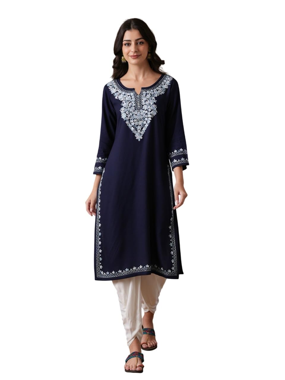 qazmi Women's Mahsa Kashmiri Aari Work Straight Kurta-picture-28