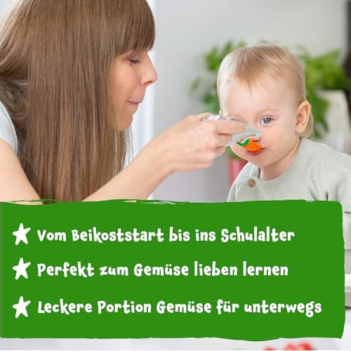 Pumpkin Organics Bio Gemüse-Quetschies 70% Gemüse - 8er Pack Süßkartoffel, Kürbis, Karotte, Erdbeere - ohne Zuckerzusatz¹ - ab 6 Monaten - als Snack oder Beikost für unterwegs - (8x100g)