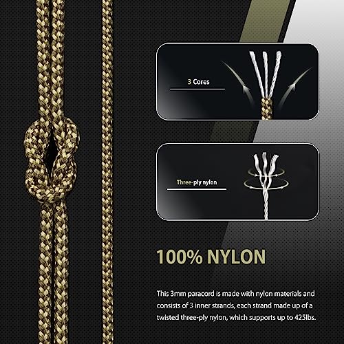 Abma Cord Paracord 425 lbs 3mm 100% Nylon 30M - Army Green & Holy Guacamole, Shockwave-army Green & Holy Guacamole, 30 Meters - Image 3