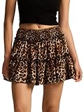  seiveini Femme Mini Jupe Plissée Été Jupes Boheme Court Couleur Unie/Fleurie Jupe-y2k A-Ligne Volantée Skort A Léopard S