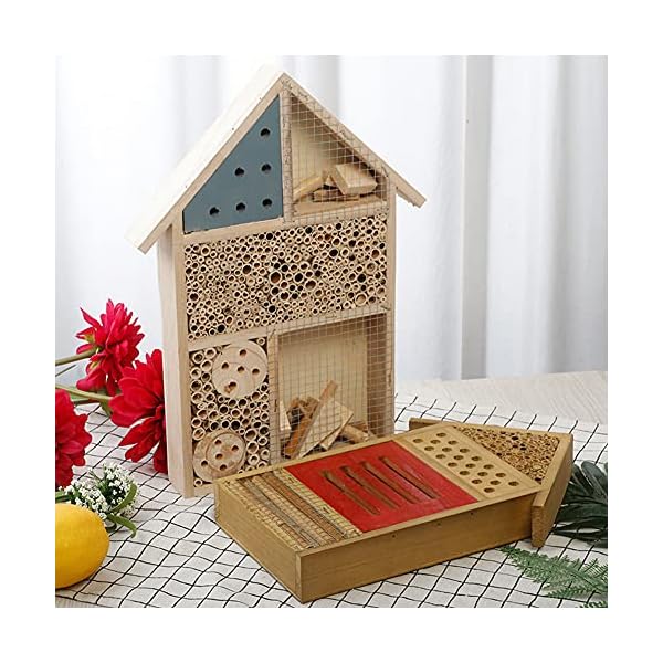 ZJJ Naturholz Insektenhotel 25x35x4cm Insektenbestäuber Haus Unterschlupf Bambus Nistplatz Hängender Garten Nistkasten… – Bild 5