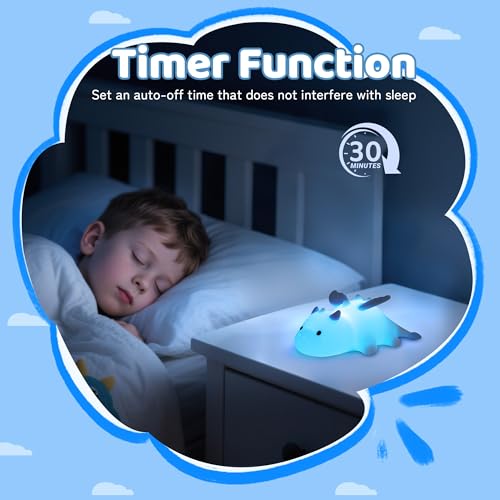 Image of Ammonite Dragon Night Light, Cute Dragon Lamp with 8 Color Lights, Soft Silicone Kids Nursery Nightlight LED Touch Light, Kids Bedroom Decor as Xmas Birthday Gifts