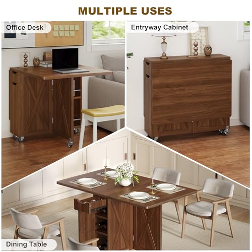 Folding Dining Table for 2-6, Designed for Small Spaces, Walnut