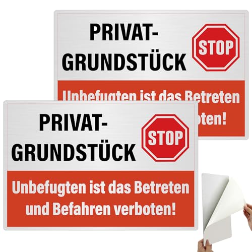 2 Stück Privatgrundstück Schilder 20 x 30 cm Privatgrundstück Betreten und Befahren Verboten Schild Reflective Aluminum Schild Privatgrundstück mit Selbstklebend und Bohrlöcher