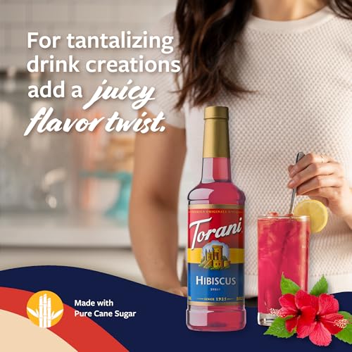 Image of Torani Hibiscus Syrup for Drinks, Flavoring for Iced Tea, Lemonade, Sodas, and Cocktails, Pump Included, 25.4 Oz