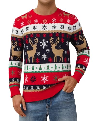 Atforna Mens Ugly Christmas Sweater Santa Clause Reindeer Snowflake Knitted Crewneck Funny Pullover Jumper Xmas Holiday Long Sleeve Soft Sweaters Navy Reindeer Medium