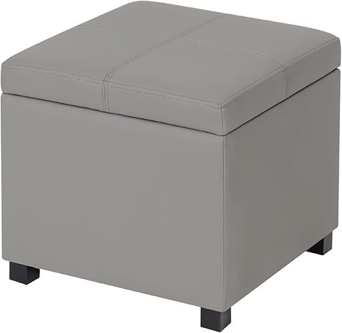 Miniatura 11 de Asense Reposapiés otomano de almacenamiento de 17 pulgadas, taburete cuadrado de piel sintética, otomana pequeña con almacenamiento, asiento Style2