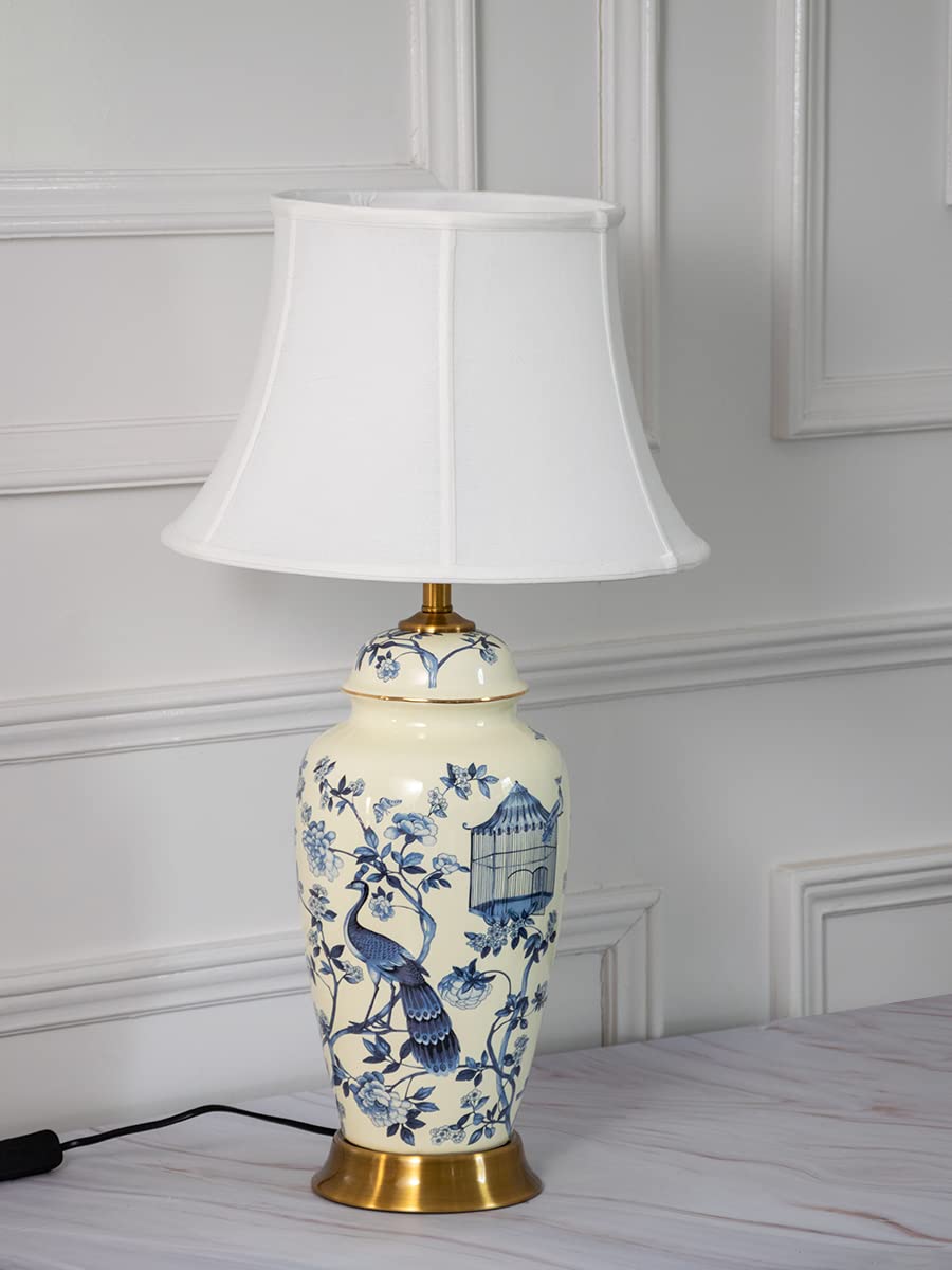 Whispering Homes Darya Blue Ceramic Table Lamp with White Shade | Premium Ceramic Finish with Matching Ivory Shade | Bed Side Table Lamps for Bedroom, Table Lamps Aesthetic Pick, Living Room Corners-image-47