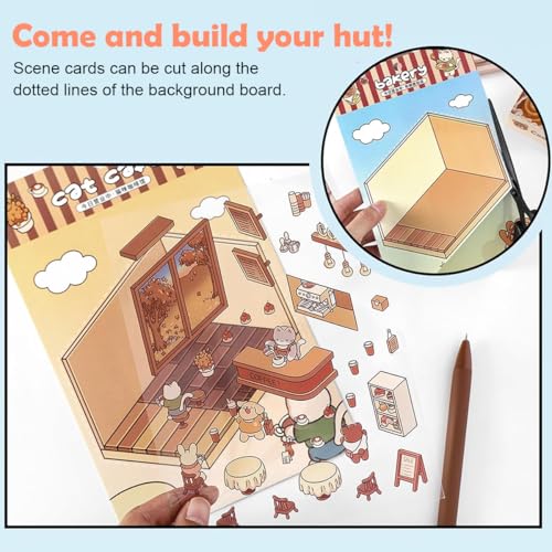 Image of HASTHIP 4 Pcs DIY 3D House Sticker Scene Set with Tweezer Room Decor
