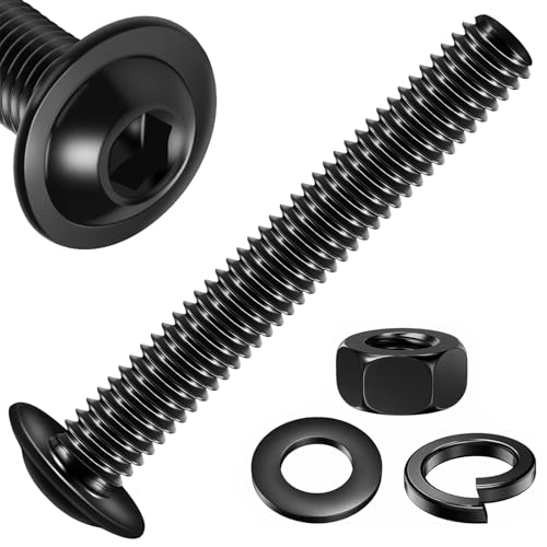 Image of Zynthor 20Pcs M6 x 40mm Flanged Button Head Bolts with Nuts and Flat & Spring Washers, Black 10.9 Grade Alloy Steel Bolts and Nut Set for Machine Fastener