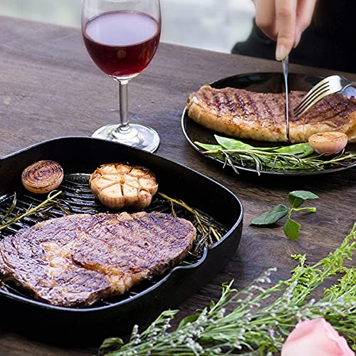 ZOCWJK Stir-Fried Wok, Cast Iron Steak Frying Pan Flat-Bottomed Non-Stick Pan with Special Stripes Suitable for Use on Gas Induction Electric and Ceramic Hobs(