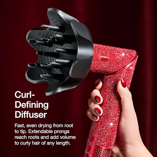 Image of Shark FlexStyle Air Styling & Drying System | Powerful Hair Dryer & Multi-Styler | with Auto-Wrap Curlers, Diffuser, Oval & Paddle Brush, Concentrator Attachment | Red Sparkle | HD442JR