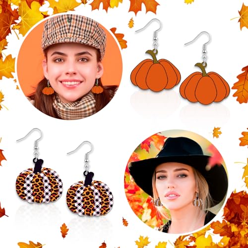 12 Pairs Thanksgiving Fall Earrings for Women Leopard pumpkin Maple Leaf Turkey Sunflower Pine Cone Drop Dangle Earrings Set Autumn Thanksgiving Jewelry Gifts4