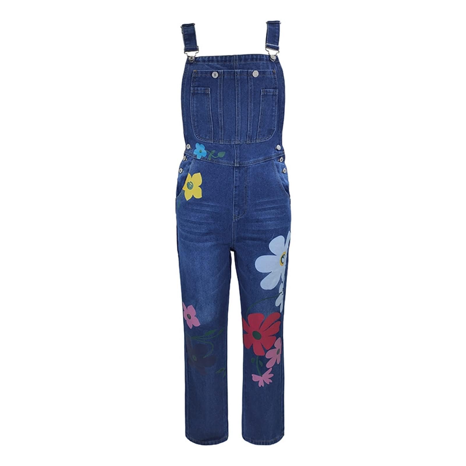 Salopette en jean pour femme, combinaison vintage ample, combinaison florale en denim, barboteuse, salopette verte