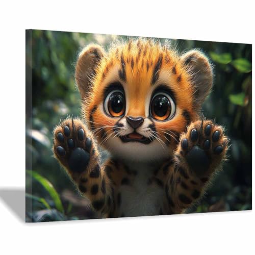 Affiche bébé guépard TERUEA pour salon et bureau cadre orange 30x45