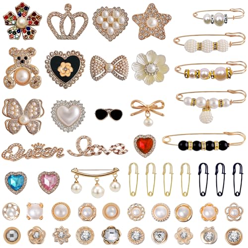 Image of 50-231pcs Charms for Socks Safety Pin Brooch Pins, Sock Charms Pins Gold Bling Sock Jewelry Charms, Pearl Rhinestone Brooch Pins Costom Style Charms Pins Sets for Hat Clothes Shoe Socks ﻿ (50)