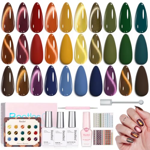 Image of Beetles Fall Gel Nail Polish Kit With Cat Eye Colors, Base & Top Coat