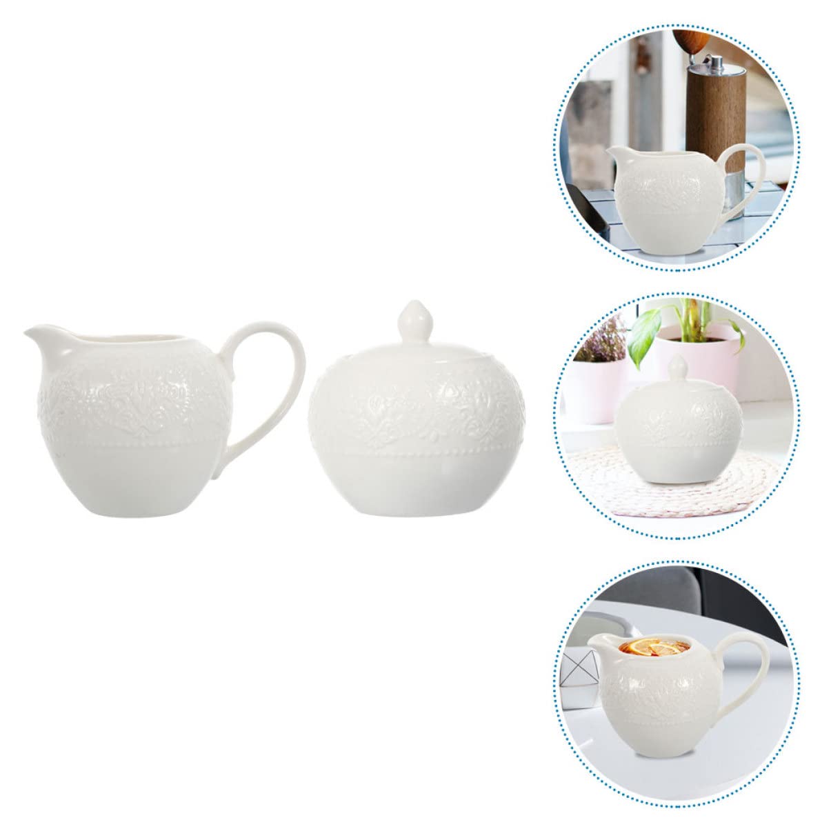 Ciieeo Azucarero y Lechera Multifuncional y Fácil de Limpiar Adecuado para Café Juego de 2 Piezas de Cerámica en Color Claro y Mesa Elegante