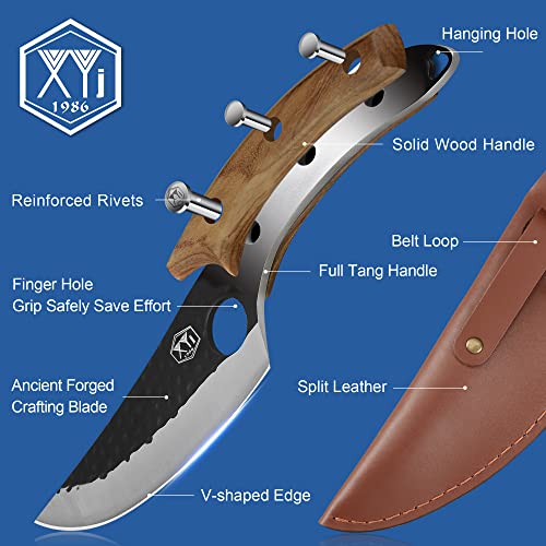 Xyj Full Tang Boning Knife Handmade Forged Butcher Knife Serbian Chef Knife Multi-Functional Cleaver With Leather Sheath For Kitchen Camping Or Bbq #TOP6