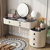 coiffeuse avec dessus marbre Design élégant : avec un plateau en verre trempé et une finition en cuir PU, cette coiffeuse ajoute de la sophistication à n'importe quelle chambre. Son style polyvalent complète à la fois les décorations modernes et classiques, créant une ambiance chaleureuse.