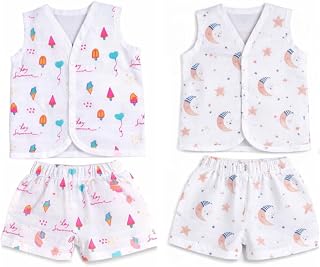 First Wonder Muslin Cotton Jabla & Shorts Set Pack of 2, Sleeveless Front Open Newborn Wear, Lightweight Breathable Summer... Price In India