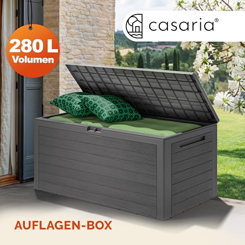 Foto von Casaria® Gartenbox 280L UV-beständig Griffmulden Verschlussvorrichtung Balkon Terrasse Wohnzimmer Wintergarten Box Kissenbox 116x43cm Holz-Optik Grau
