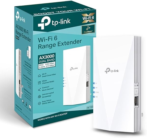 TP-Link RE700X WiFi 6 AX3000Mbps WiFi Extender Booster, Internet Booster, Gigabit Ethernet Port, WiFi Booster Range Extender, EasyMesh, Access Point, WiFi Repeater, App Control Easy Setup, UK Plug - 1