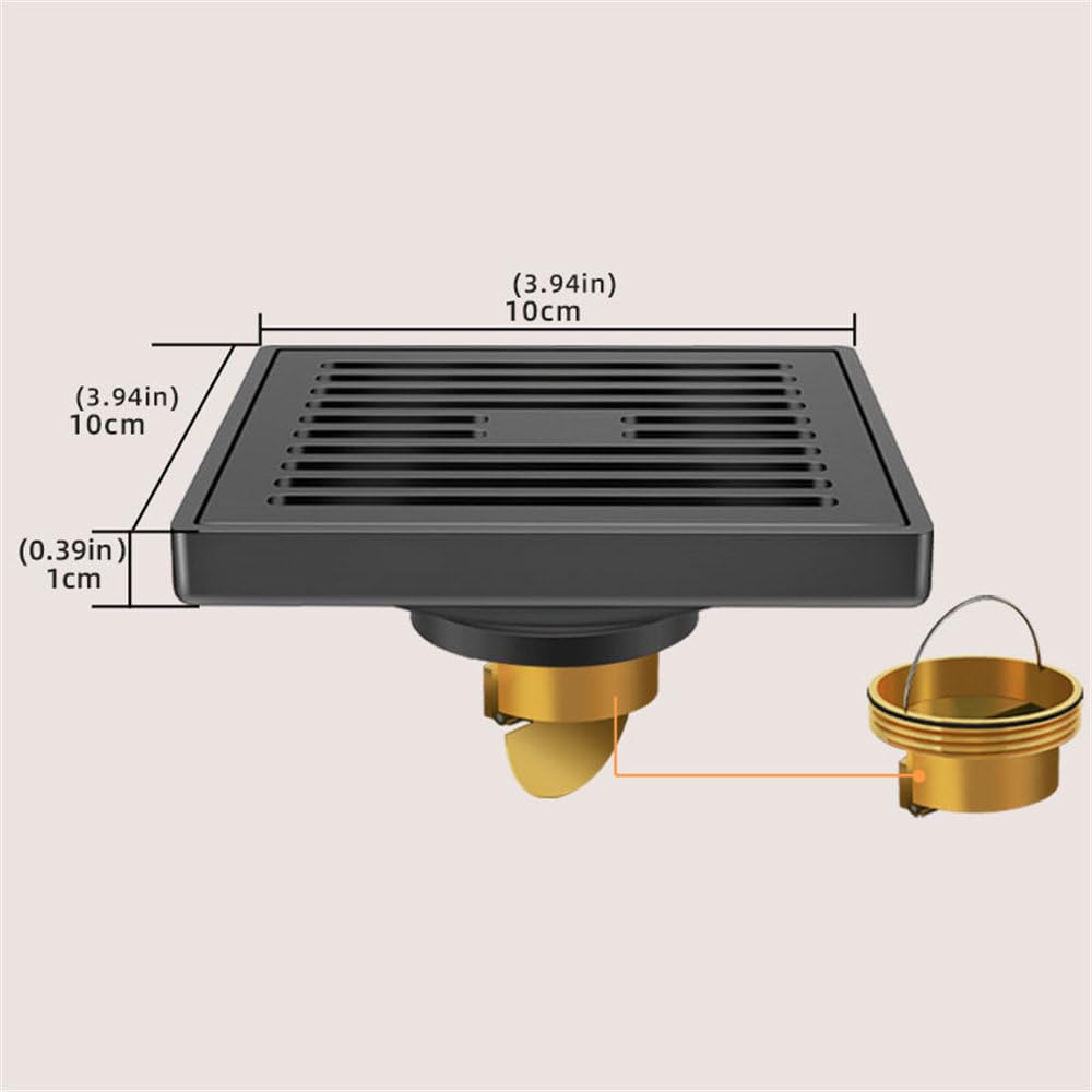 Badezimmerentwässerung Ganzkupfer-Bodenablauf Duschsiphon Abflussrohr Toilette Kanalisation Waschmaschine Balkongitter Abfluss Bodenablauf, Dunkelgrau, 10 * 10 cm