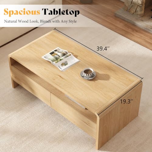 Image of AMERLIFE Modern 39.4 inch Coffee Table with Rounded Edges & Storage