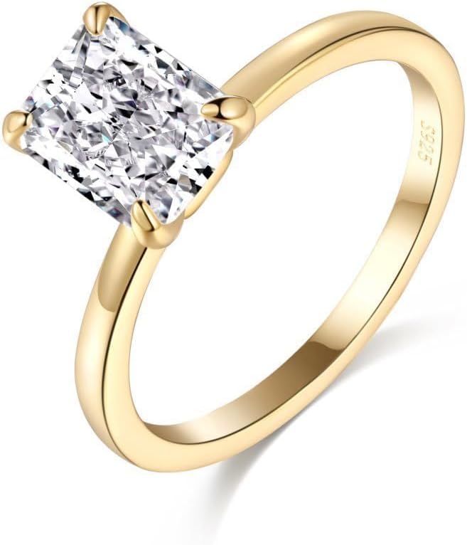 2CT Lab Grown Diamond Wedding Band, Radiant Cut Engagement Rings for Woman, D Color VVS1 18K White Yellow Gold Vermeil Promise Ring, Simulated Diamond Ring