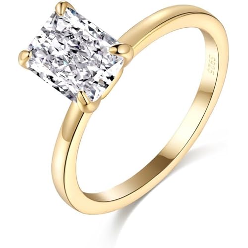 2CT Lab Grown Diamond Wedding Band, Radiant Cut Engagement Rings for Woman, D Color VVS1 18K White Yellow Gold Vermeil Promise Ring, Simulated Diamond Ring